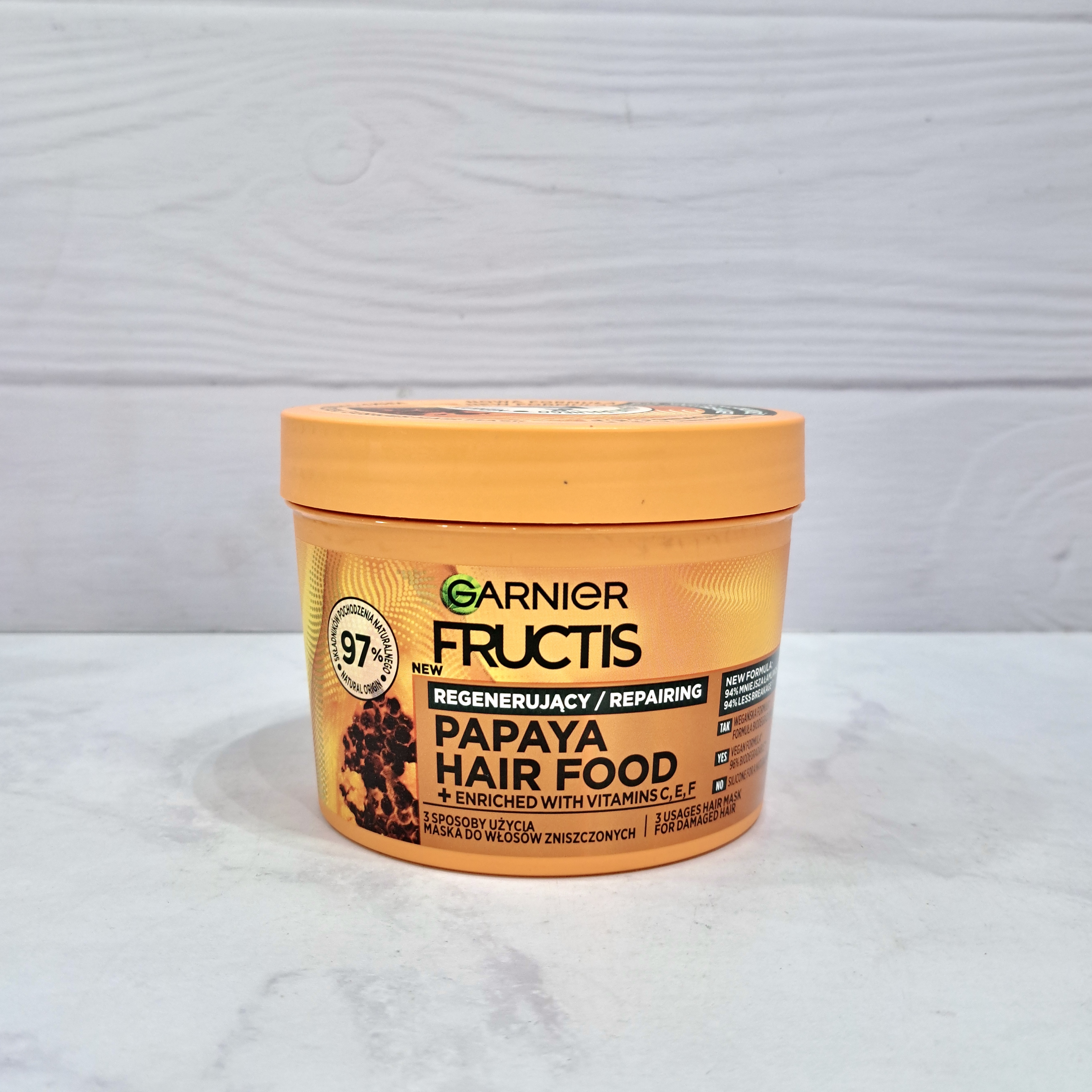 ماسک مو ترمیم‌کننده گارنیر مدل Fructis Hair Food Papaya مخصوص موهای آسیب‌دیده 400 میلی‌لیتر