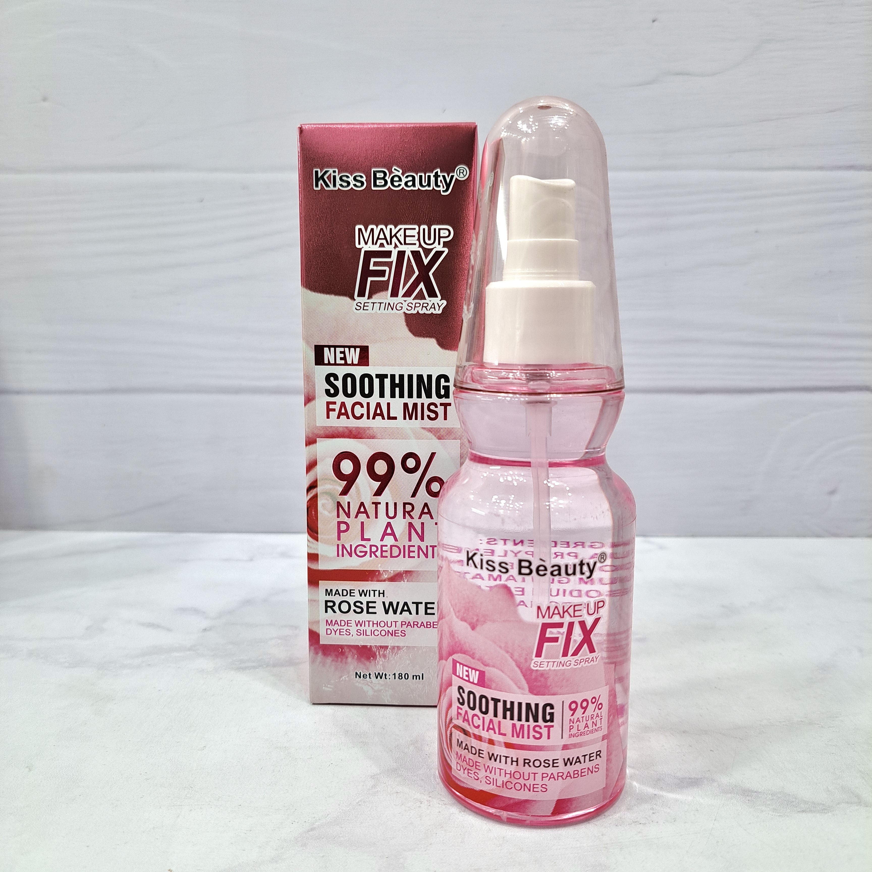 اسپری فیکس کننده آرایش کیس بیوتی Kiss Beauty Makeup Fix Setting Spray میست صورت آبرسان، تسکین‌دهنده و متعادل‌کننده ۱۸۰ میلی گرم