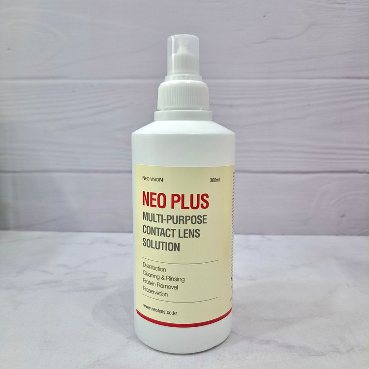 محلول چندمنظوره لنز تماسی نئو ویژن Neo Plus حجم ۳۶۰ میل | پاککننده، ضدعفونیکننده و نگهدارنده لنز